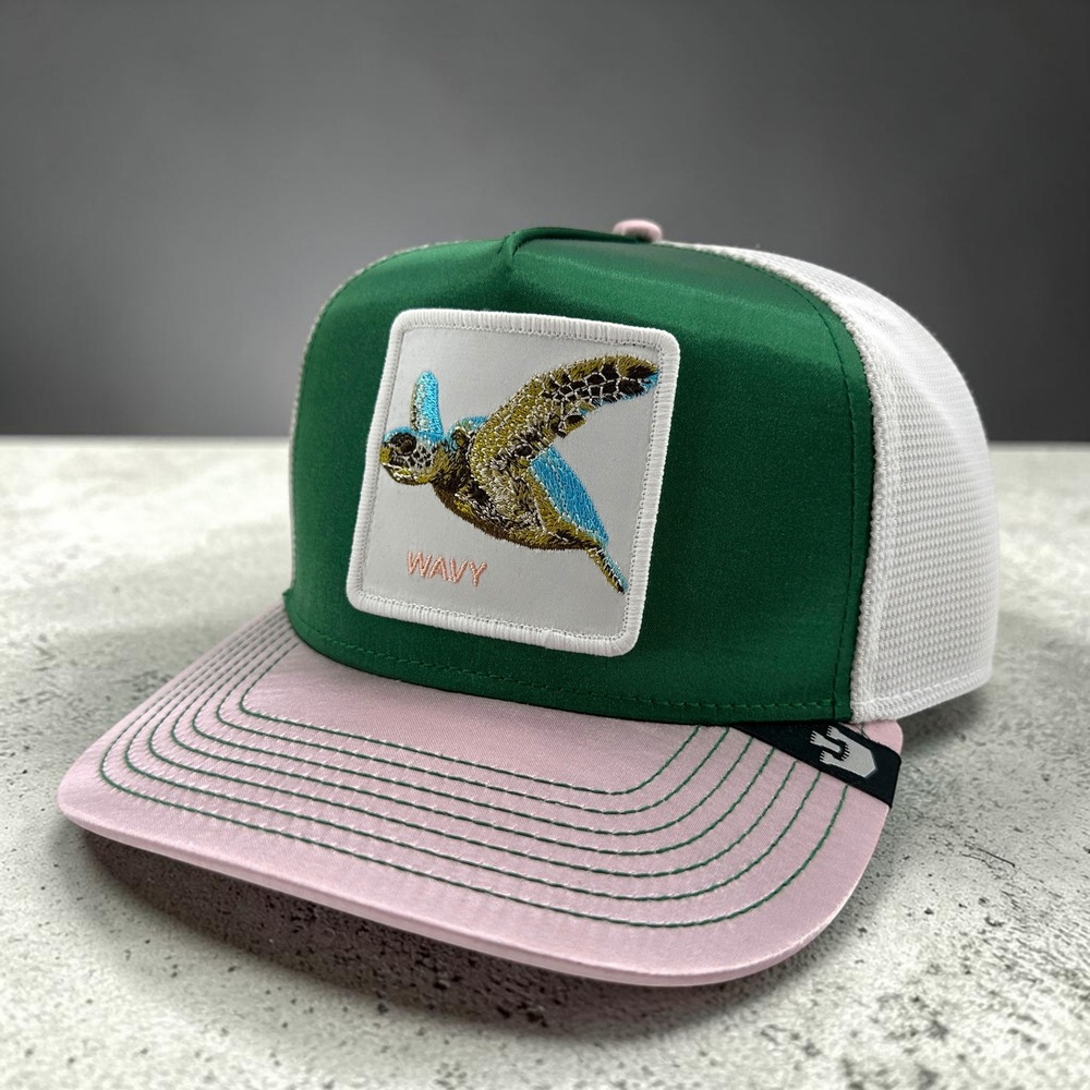 Goorin Bros Wavy Turtle Allablur Trucker Hat Green Pink‎ Patch Snapback Cap New